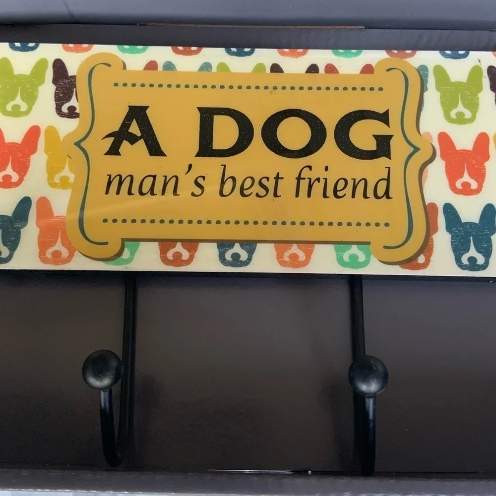 Dog Leash Rack Holder Bone Shape Wall Hook Plaque Lacquered 4 Hook Multi Purpose
